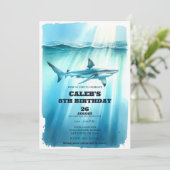 Watercolor Onderwater Oceaan Haai Verjaardagsfeest Kaart (Staand voorkant)