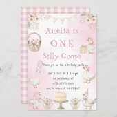Watercolor One Silly Goose Pink Gingham Birthday Kaart (Voorkant / Achterkant)