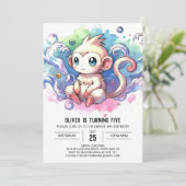 Watercolor Online Monkey Verjaardag Kaart (Staand voorkant)