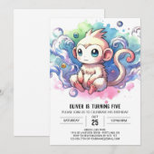 Watercolor Online Monkey Verjaardag Kaart (Voorkant / Achterkant)