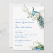 Watercolor Ontwerper Blauwe Monogram Crest Trouwen Kaart (Voorkant)