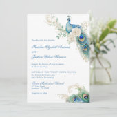 Watercolor Ontwerper Blauwe Monogram Crest Trouwen Kaart (Staand voorkant)