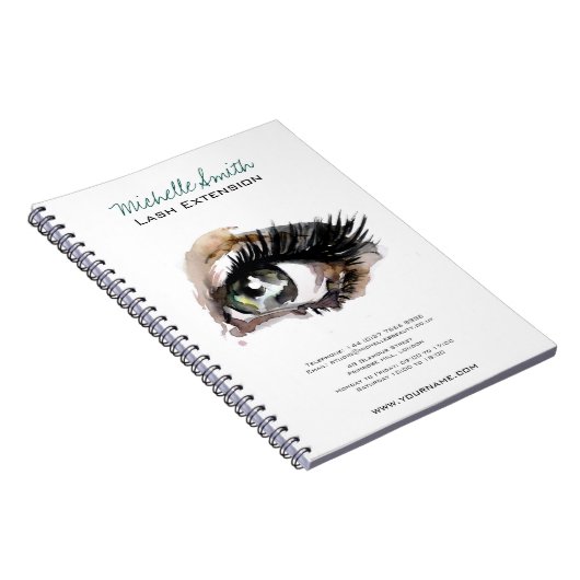 Watercolor oog wimper extensie bedrijfsproducten notitieboek (Rechterzijde)