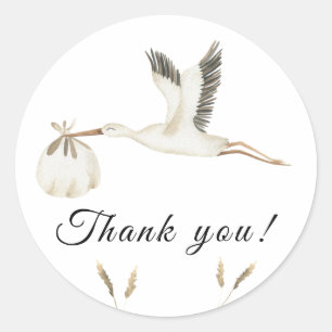 Watercolor ooievaar baby shower Dank je Ronde Sticker