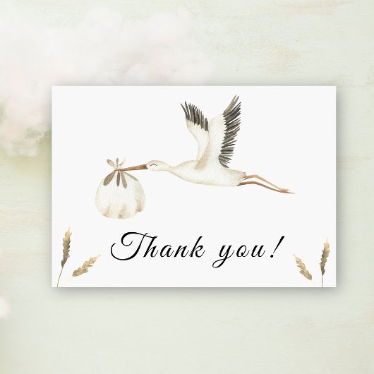 Watercolor ooievaar babyshower bedankkaart