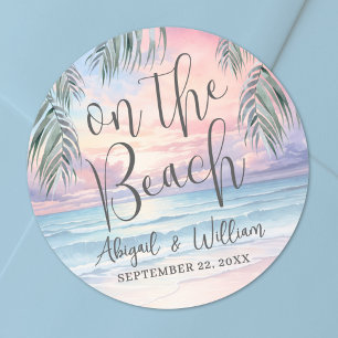 Watercolor Op De Strand Huwelijk Ronde Sticker