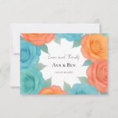 Watercolor Orange and Teal Roses Wedding Bedankkaart (Voorkant)