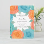 Watercolor Orange and Teal Roses Wedding Kaart (Staand voorkant)