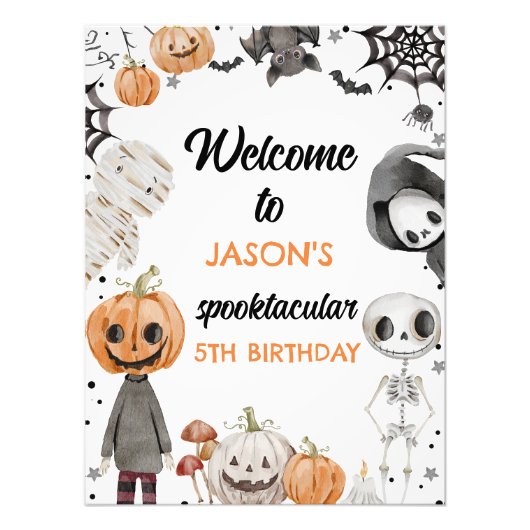 Watercolor Orange Halloween Birthday Welcome Sign Foto Afdruk (Voorkant)
