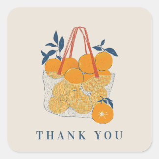 Watercolor Orange Juice Bridal Branch Thank You Vierkante Sticker
