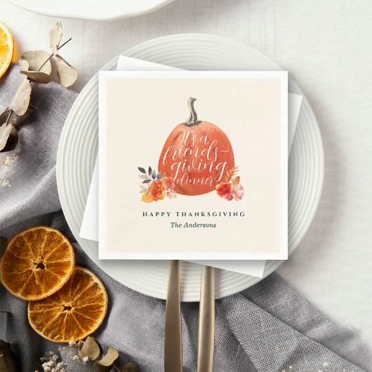 Watercolor Orange Pumpkin Friendsgiving Dinner Servet