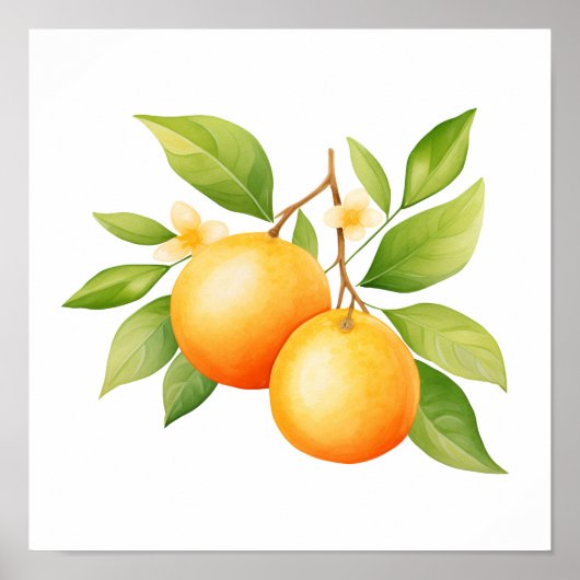 Watercolor Orange With Flower Poster (Voorkant)