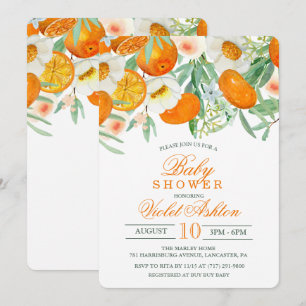 Watercolor oranje bloemen baby shower uitnodiging
