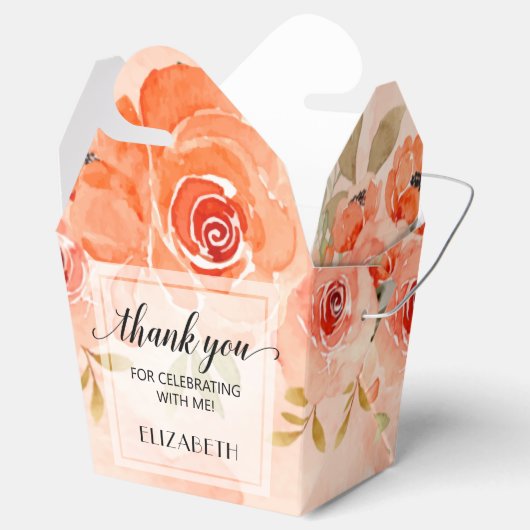 Watercolor Oranje Bloemenfeest Bedankdoosjes (Geopend)