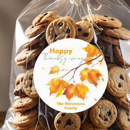 Watercolor Oranje Esdoornblad Thanksgiving Favor Ronde Sticker