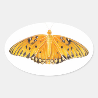Watercolor Oranje Golf Fritillary Vlinder Ovale Sticker
