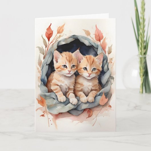 Watercolor Oranje Tabby Beste Vrienden Bloemen Bla Kaart (Voorkant)