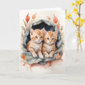 Watercolor Oranje Tabby Beste Vrienden Bloemen Bla Kaart (Gele Bloem)