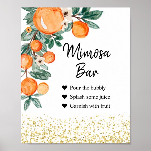 Watercolor Oranje Zomer Mimosa Bar Bord Poster (Voorkant)