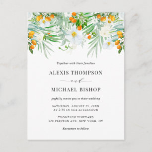 Watercolor Orchideeën en Kumquats Tropisch Huwelij Uitnodiging Briefkaart