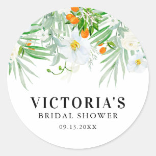 Watercolor Orchideeën & Kumquats Bloemen Bruidssho Ronde Sticker