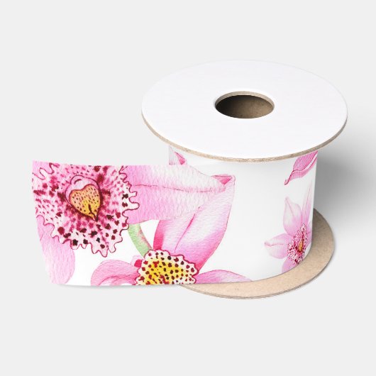 Watercolor Orchideën Ontwerp 15 Satijnen Lint (Spoel)