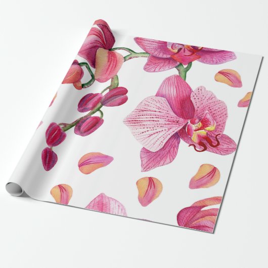 Watercolor Orchideën Ontwerp 2 Cadeaupapier (Uitgerold)