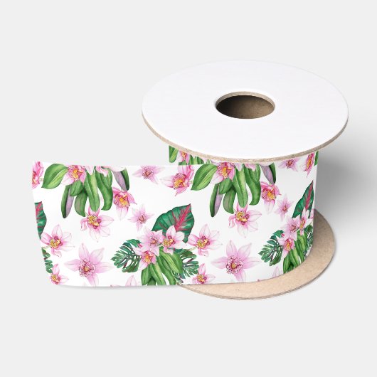 Watercolor Orchideën Ontwerp 30 Satijnen Lint (Spoel)
