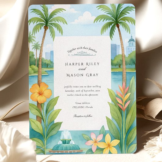 Watercolor Orlando Florida Destination Wedding Kaart