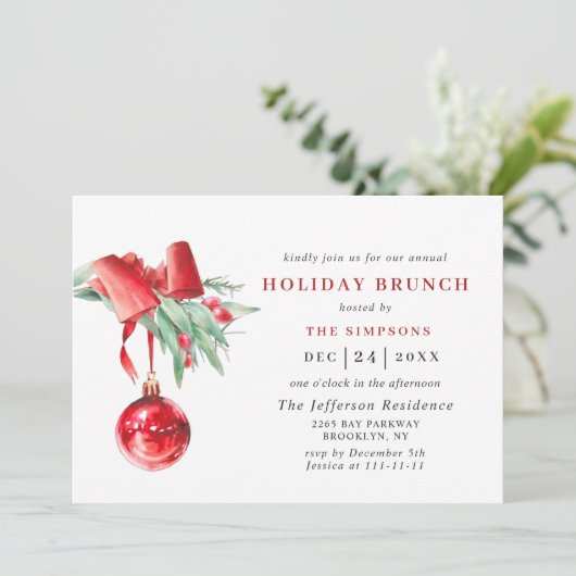 Watercolor Ornament CHRISTMAS HOLIDAY BRUNCH Kaart (Staand voorkant)