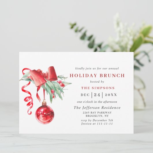 Watercolor Ornament CHRISTMAS HOLIDAY BRUNCH Kaart (Staand voorkant)