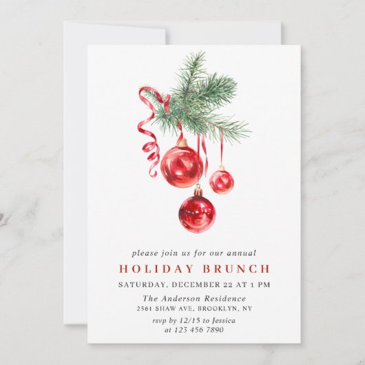 Watercolor Ornament CHRISTMAS HOLIDAY BRUNCH Kaart (Voorkant)