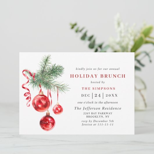 Watercolor Ornament CHRISTMAS HOLIDAY BRUNCH Kaart (Staand voorkant)