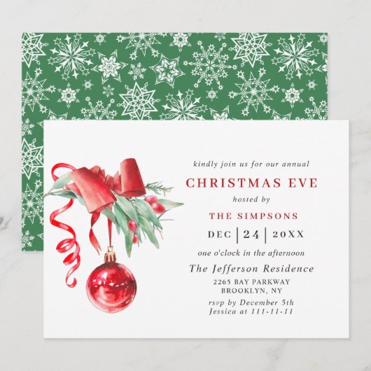 Watercolor Ornament Holiday CHRISTMAS EVE Kaart (Voorkant / Achterkant)