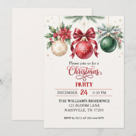 Watercolor Ornament Kerstfeest Uitnodiging