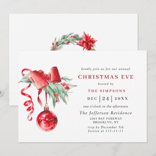 Watercolor Ornament Vakantie KERSTAVOND Kaart (Voorkant / Achterkant)