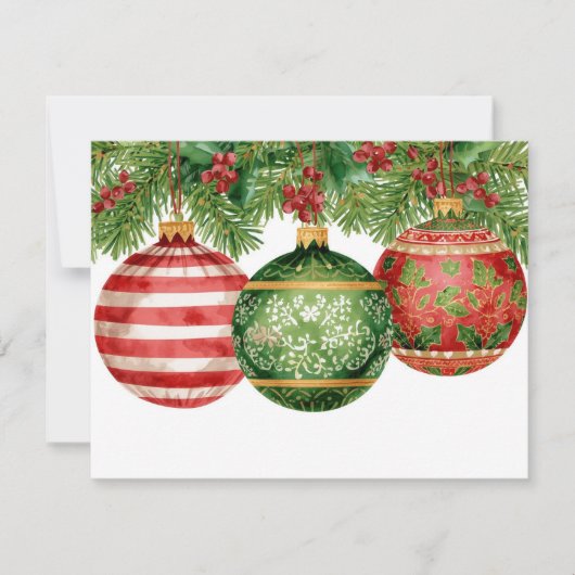 Watercolor Ornaments Pine Boughs Christmas Feestdagenkaart (Voorkant)