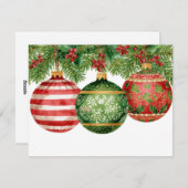 Watercolor Ornaments Pine Boughs Christmas Feestdagenkaart (Voorkant / Achterkant)