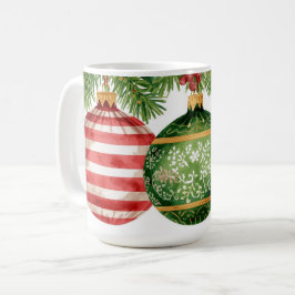 Watercolor Ornaments Pine Boughs Christmas Koffiemok