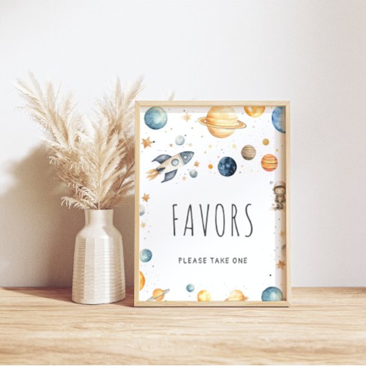 Watercolor Outer Space Favors Baby Shower Poster