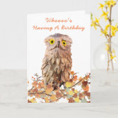 Watercolor Owl On A Branch Custom Kaart (Gele Bloem)