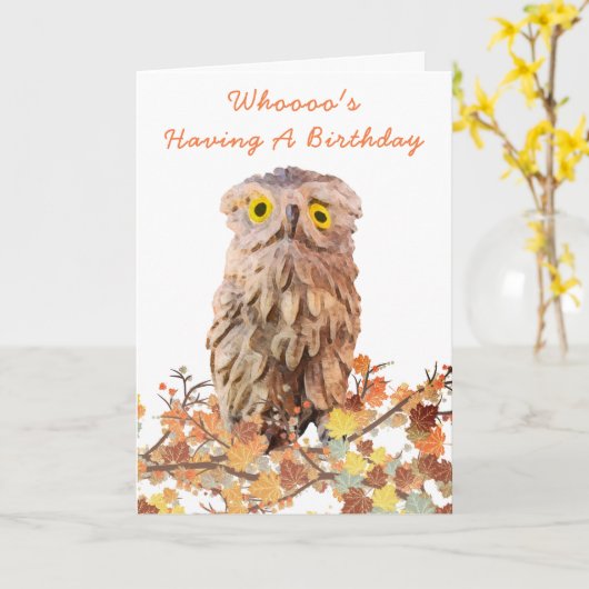 Watercolor Owl On A Branch Custom Kaart (Gele Bloem)