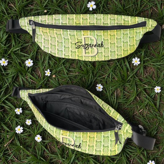 Watercolor Owl Pattern with Initial Monogram Heuptasje