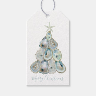 Watercolor Oyster Christmas Tree Cadeaulabel