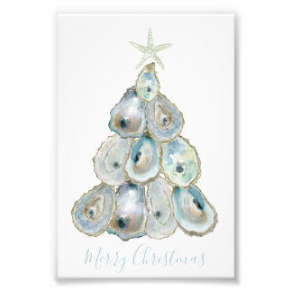 Watercolor Oyster Christmas Tree Foto Afdruk