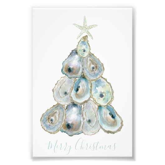 Watercolor Oyster Christmas Tree Foto Afdruk (Voorkant)