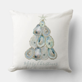 Watercolor Oyster Christmas Tree Kussen