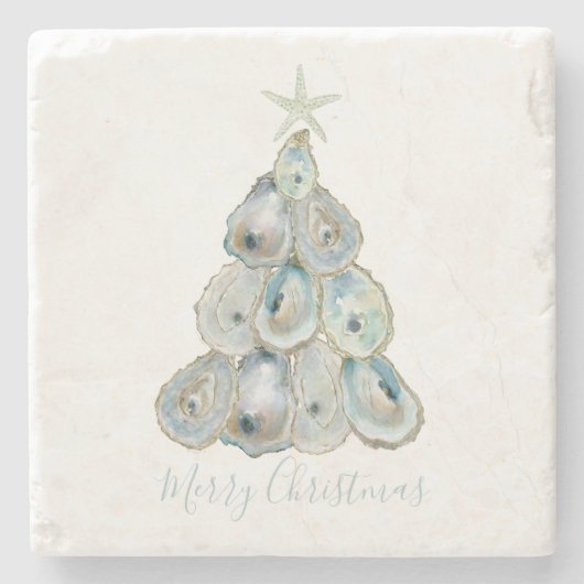 Watercolor Oyster Christmas Tree Stenen Onderzetter (Voorkant)