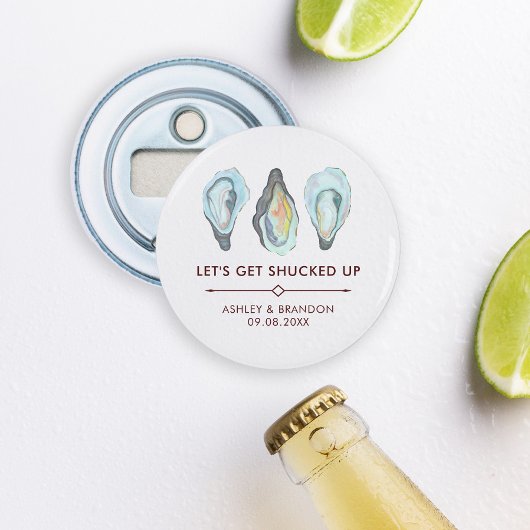 Watercolor Oyster Coastal Seaside Wedding Button Flesopener