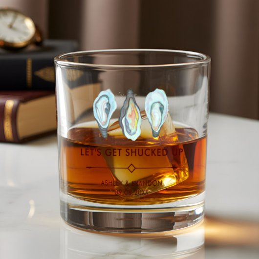 Watercolor Oyster Coastal Seaside Wedding Whisky Glas